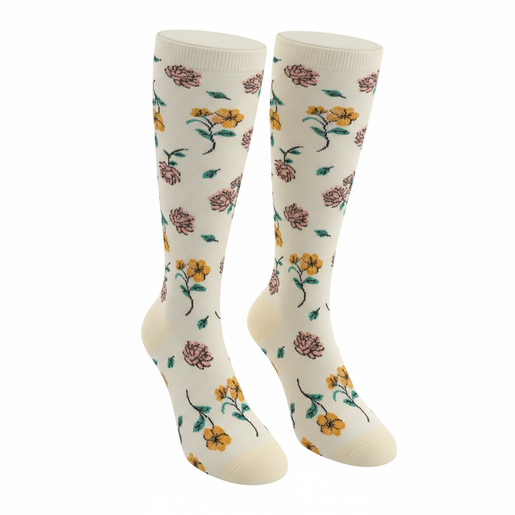 Medias de compresión- beige con flores