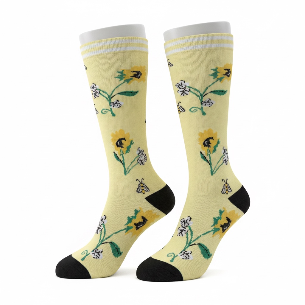 Medias de compresión - amarillas  con flores