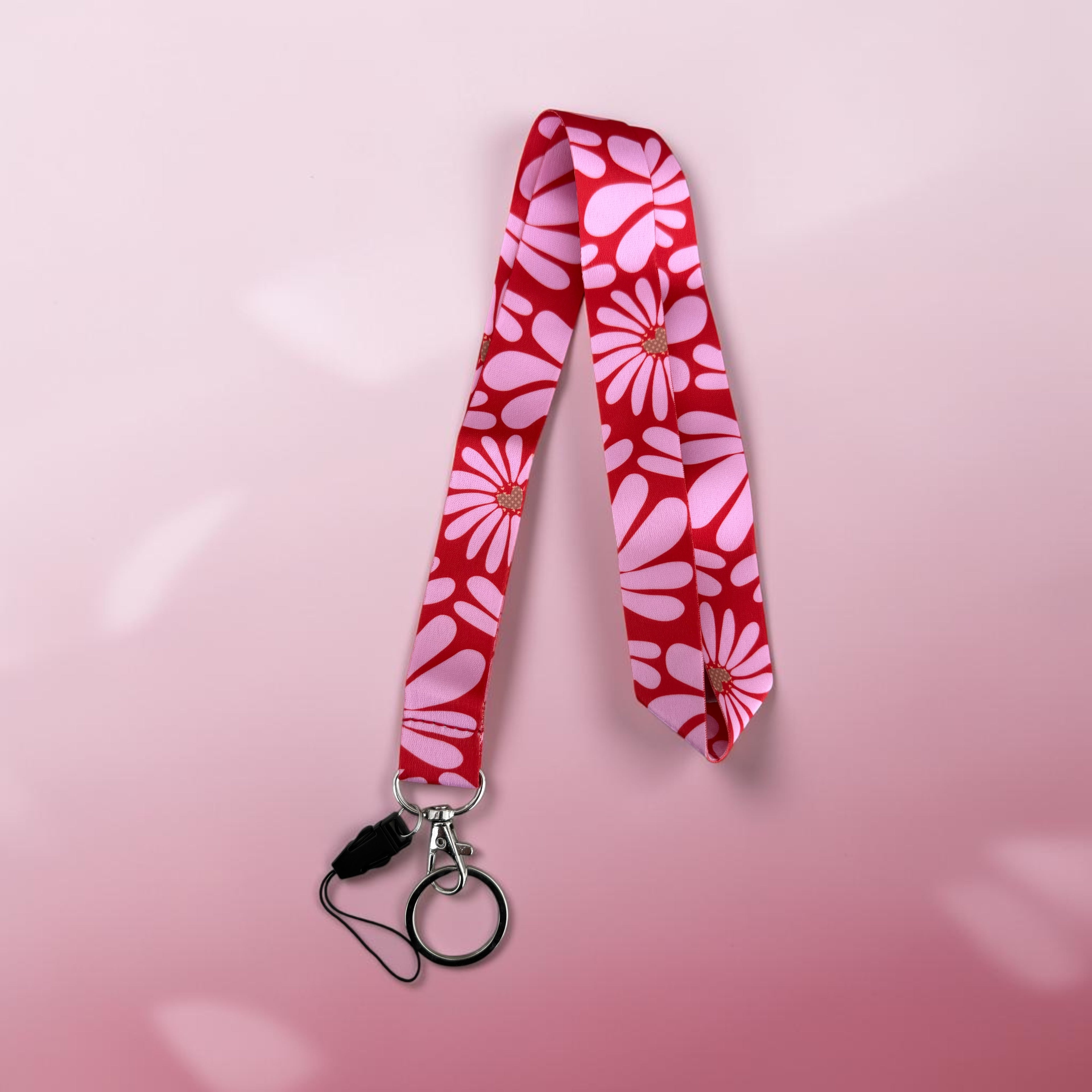 Lanyard flor rosa/rojo