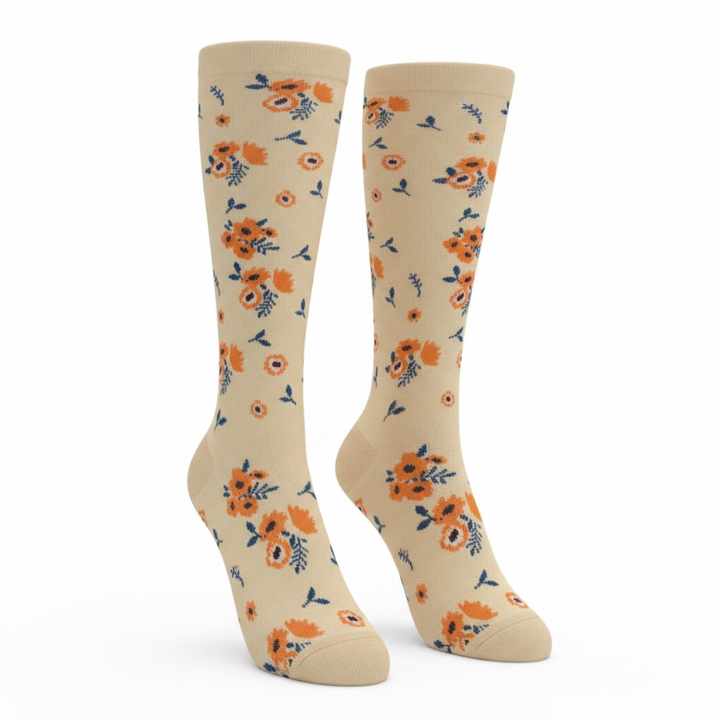 Medias de compresión - beige floral