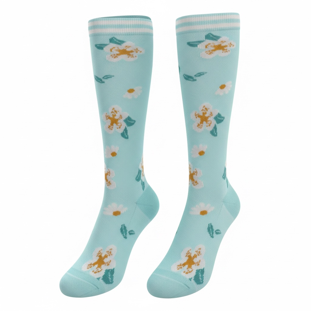 Medias de compresión - turquesa con flor blanca
