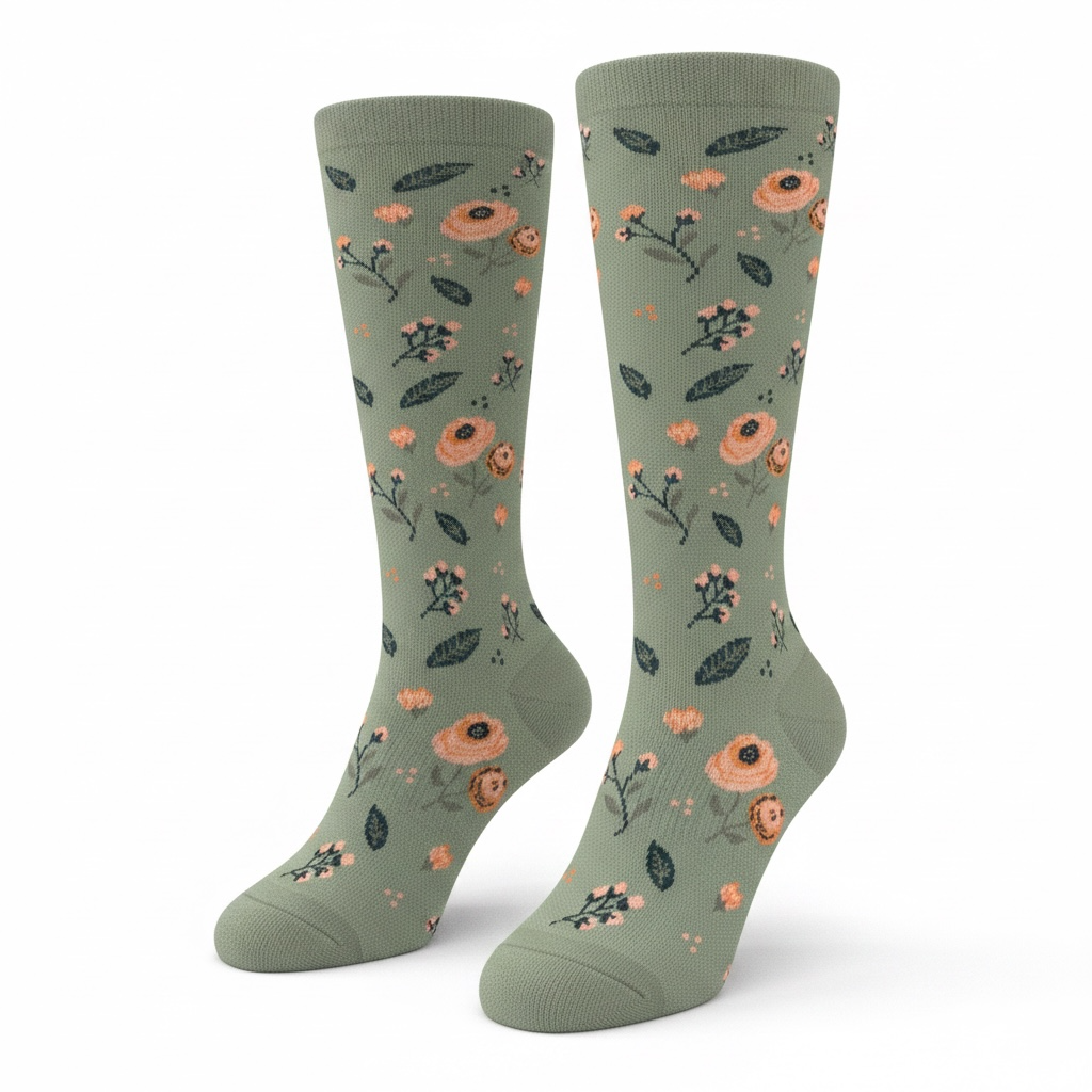 Medias de compresión- verde con flores 🌼