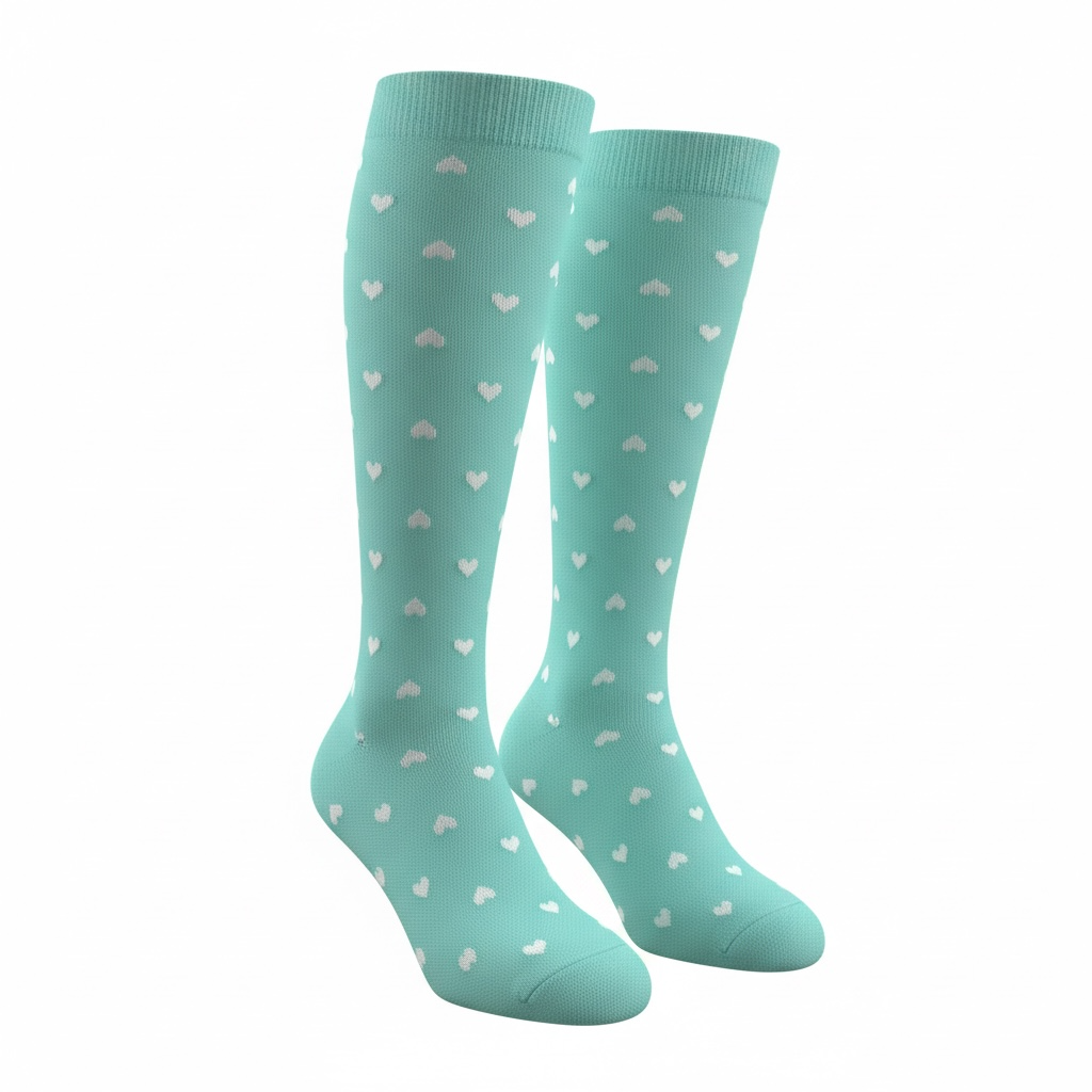 Medias de compresión - verde menta con corazones