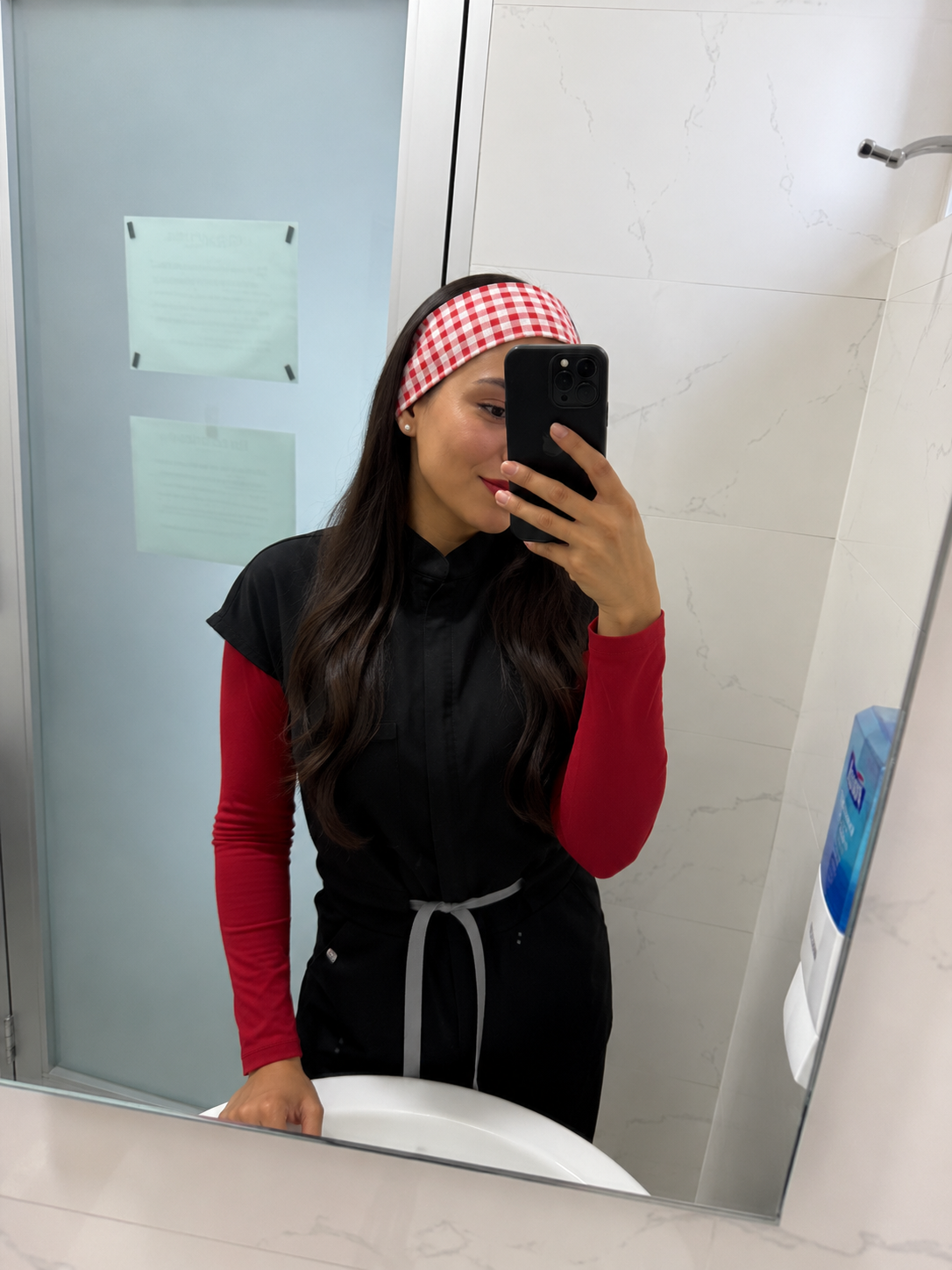 Headband cuadros roja