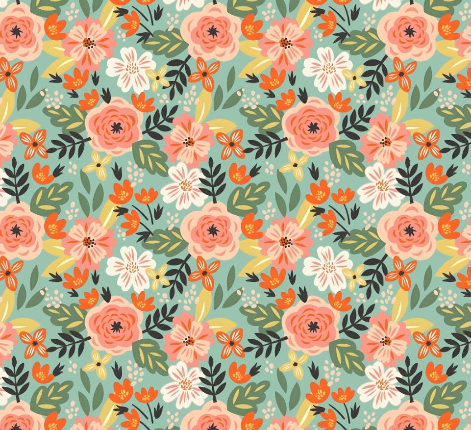 Bandana flores fondo verde aqua
