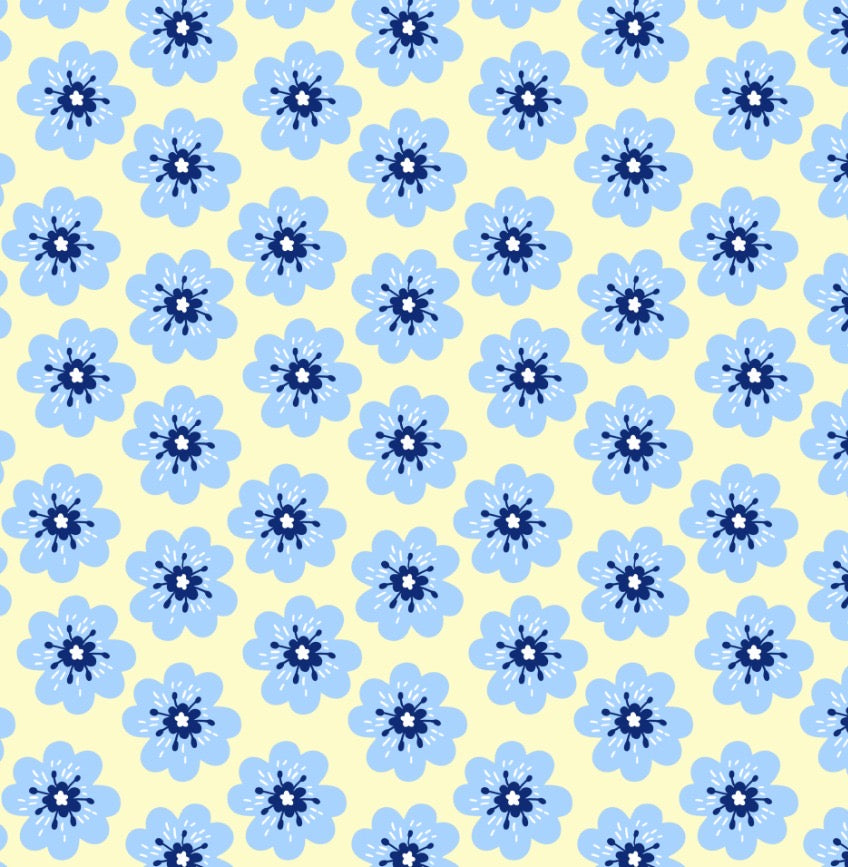 Bandana flor azul fondo amarillo