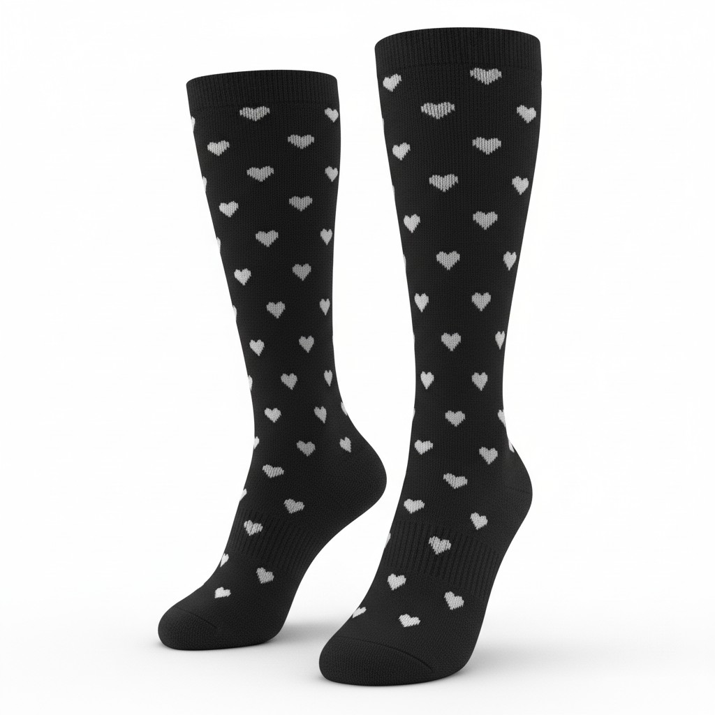 Medias de compresión - negras  con corazones beige