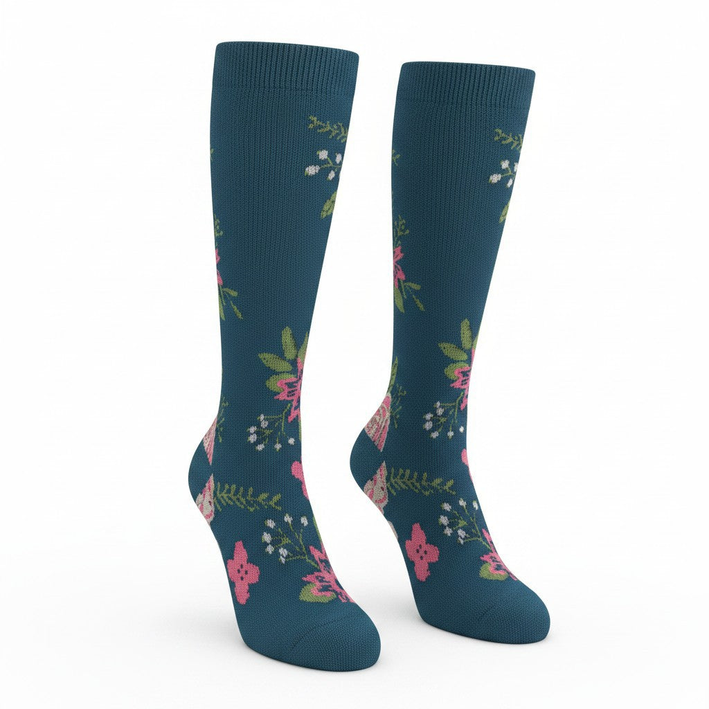 Medias de compresión - azul marino con flores 💐