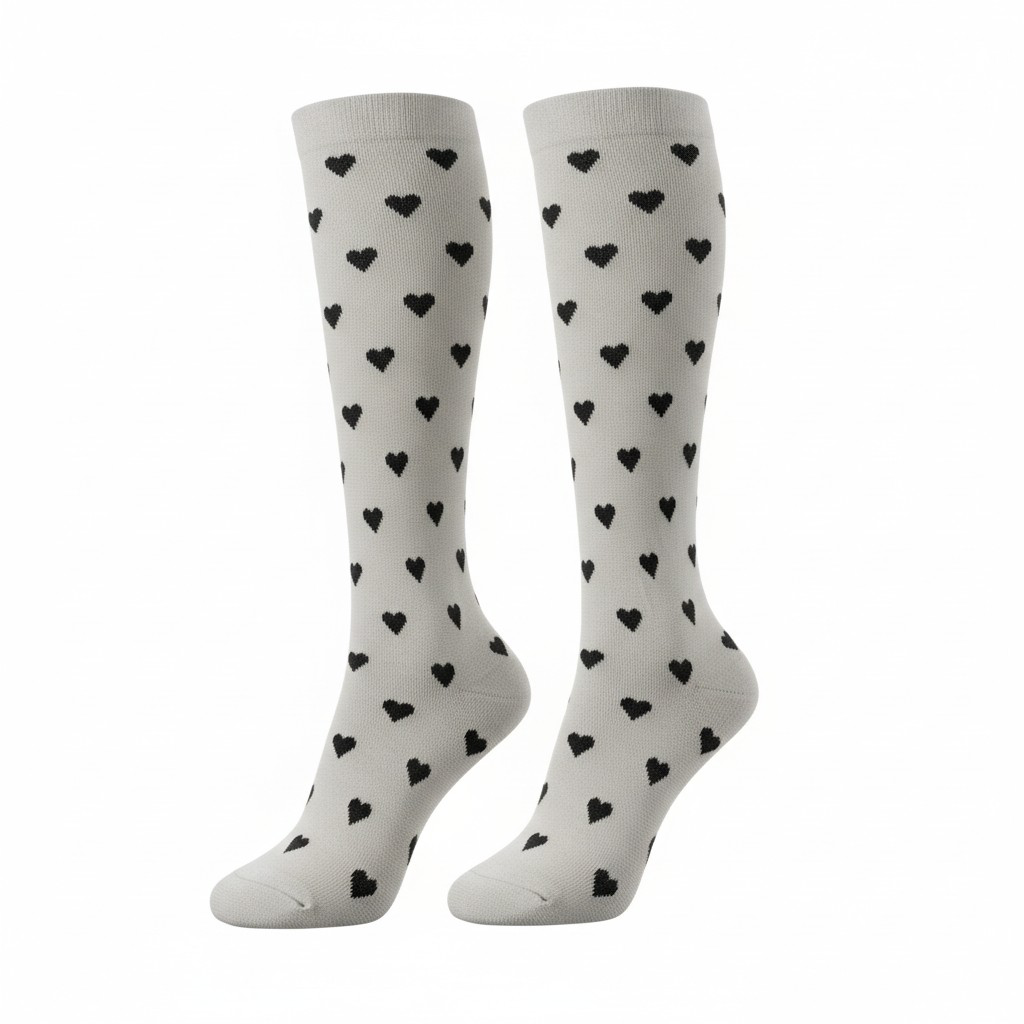 Medias de compresión - beige con corazones negros